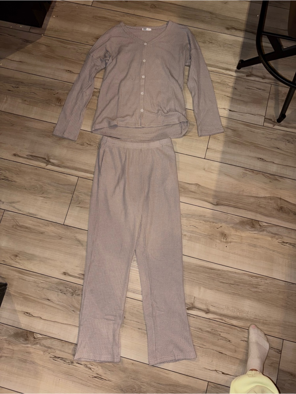 EKOUAER Soft Waffle Loungewear Set in Mauve / Tan / Beige / Neutral / Brown